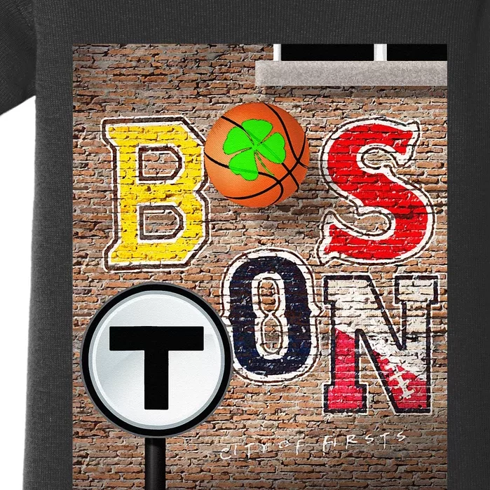 Boston Sports Teams Fan Football Baseball Hockey Basketball Baby Bodysuit