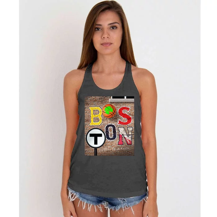 Boston Sports Teams Fan Football Baseball Hockey Basketball Women's Knotted Racerback Tank