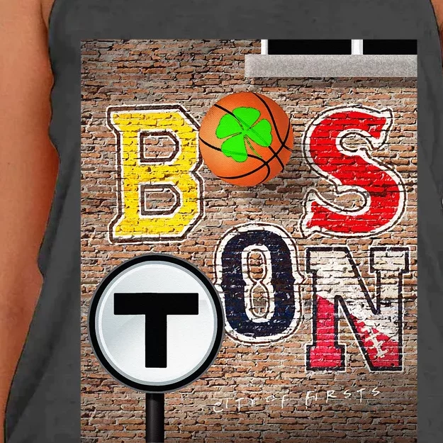 Boston Sports Teams Fan Football Baseball Hockey Basketball Women's Knotted Racerback Tank