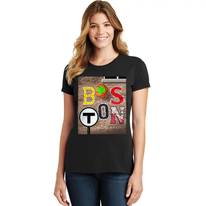 Boston Sports Teams Fan Football Baseball Hockey Basketball Women's T-Shirt