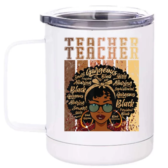 Black Smart Teacher Afro Love Melanin African American Front & Back 12oz Stainless Steel Tumbler Cup