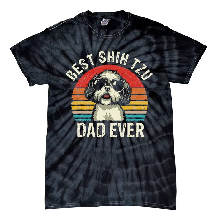 Best Shih Tzu Dad Ever Father's Day Vintage Shih Tzu Dog Tie-Dye T-Shirt