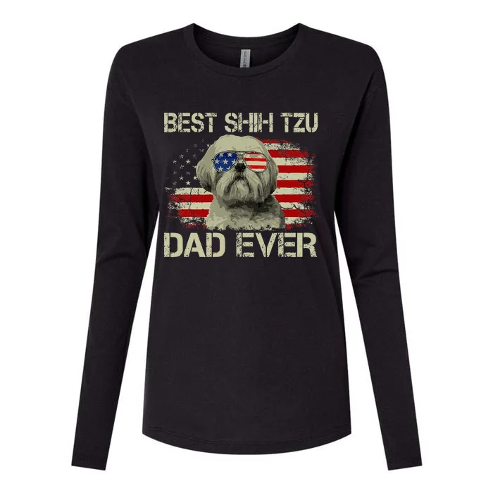 Best Shih Tzu Dad Ever Dog Lover American Flag Womens Cotton Relaxed Long Sleeve T-Shirt