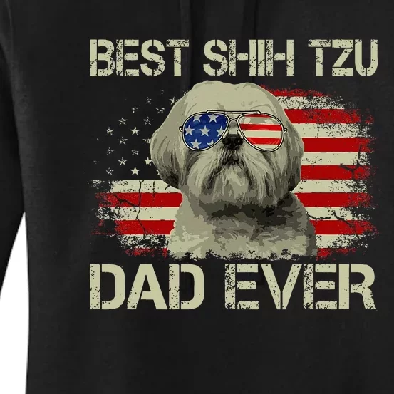 Best Shih Tzu Dad Ever Dog Lover American Flag Women's Pullover Hoodie