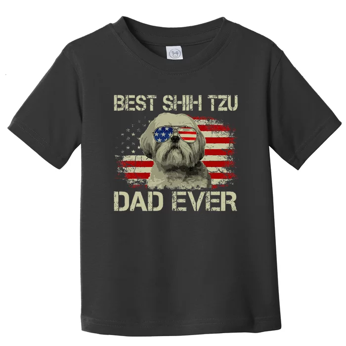 Best Shih Tzu Dad Ever Dog Lover American Flag Toddler T-Shirt