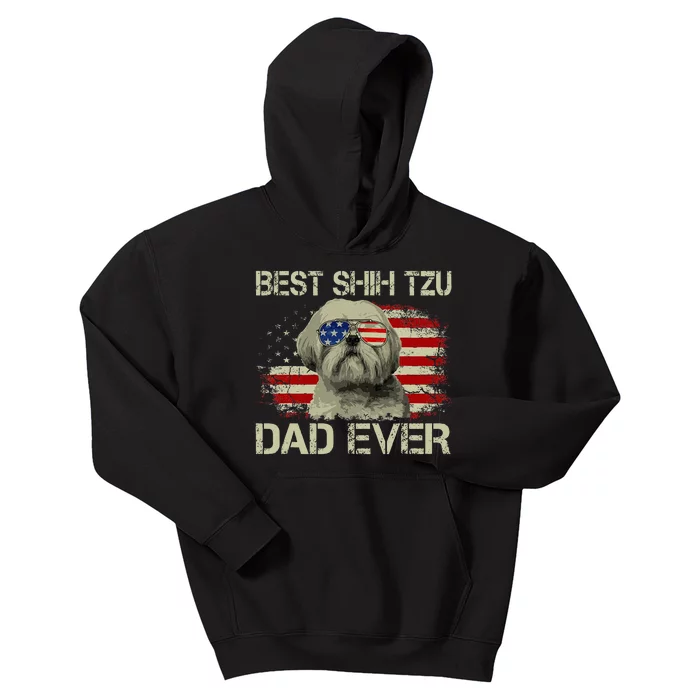 Best Shih Tzu Dad Ever Dog Lover American Flag Kids Hoodie