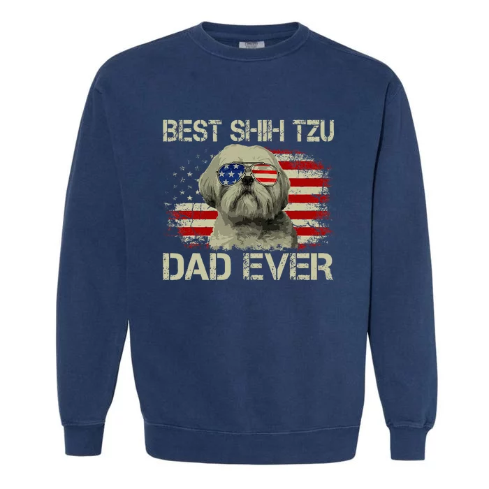 Best Shih Tzu Dad Ever Dog Lover American Flag Garment-Dyed Sweatshirt