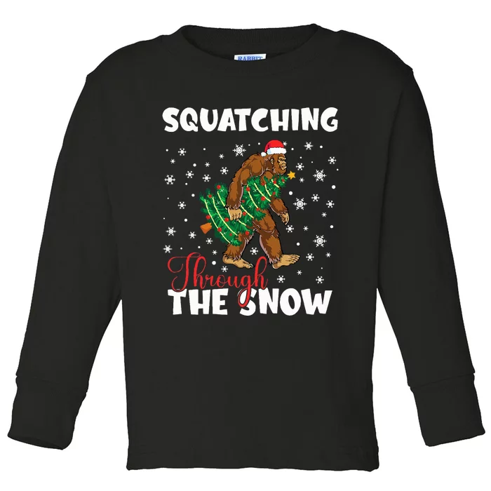 Bigfoot Squatching Through The Snow Sasquatch Christmas Xmas Toddler Long Sleeve Shirt