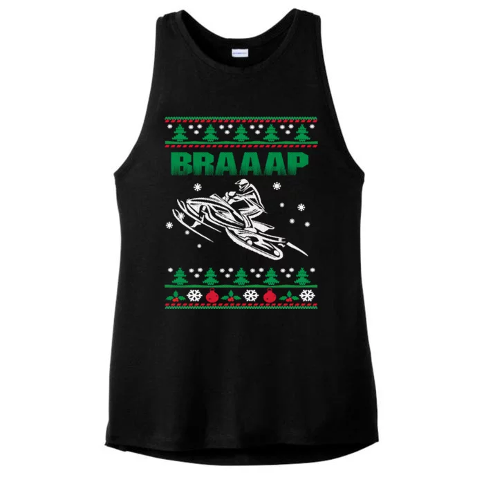 Braaap Snowmobiling Ugly Christmas Ladies Tri-Blend Wicking Tank