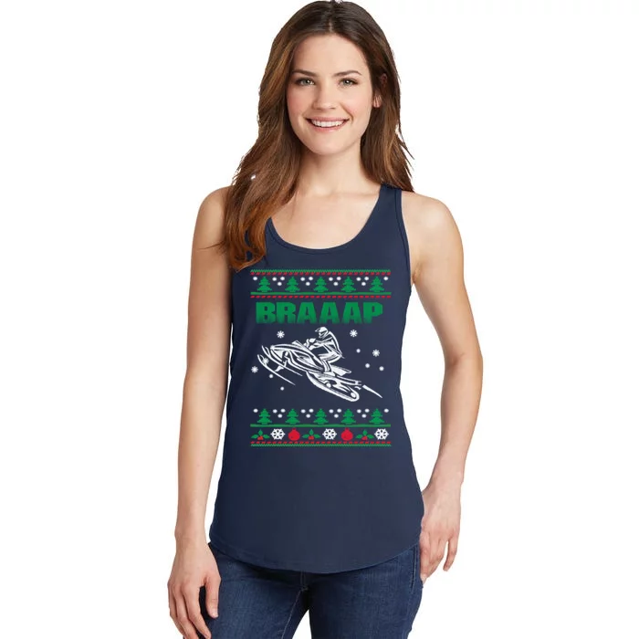 Braaap Snowmobiling Ugly Christmas Ladies Essential Tank