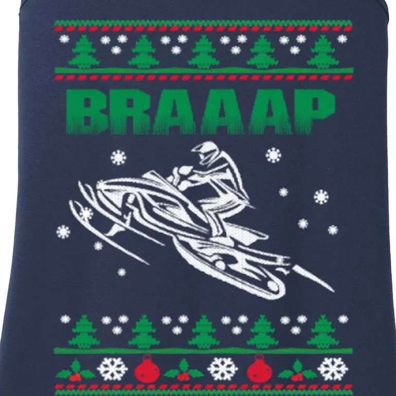 Braaap Snowmobiling Ugly Christmas Ladies Essential Tank