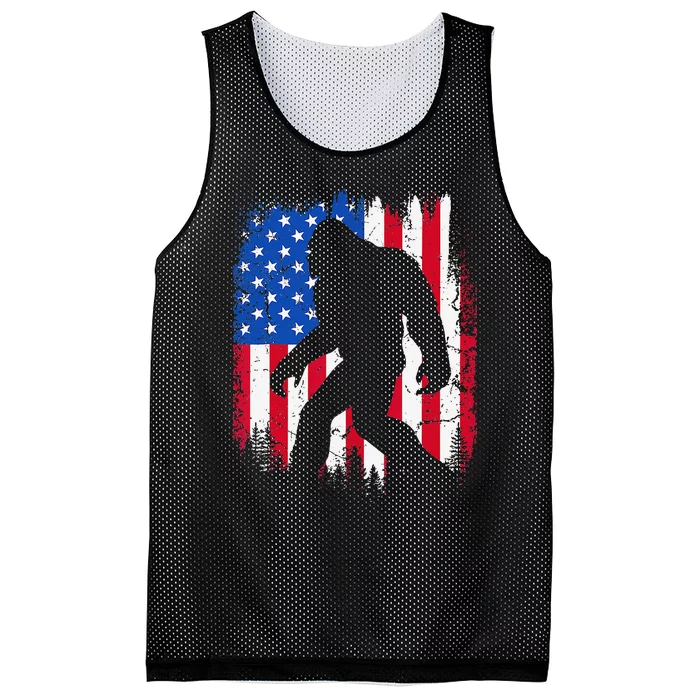 Bigfoot Silhouette USA Flag Sasquatch Lovers July 4th Mesh Reversible Basketball Jersey Tank