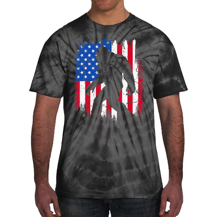 Bigfoot Silhouette USA Flag Sasquatch Lovers July 4th Tie-Dye T-Shirt