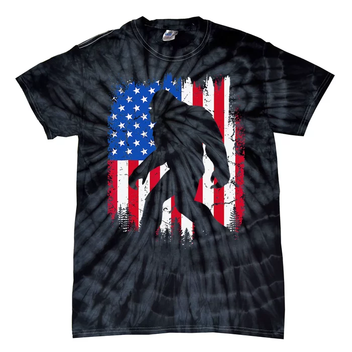 Bigfoot Silhouette USA Flag Sasquatch Lovers July 4th Tie-Dye T-Shirt