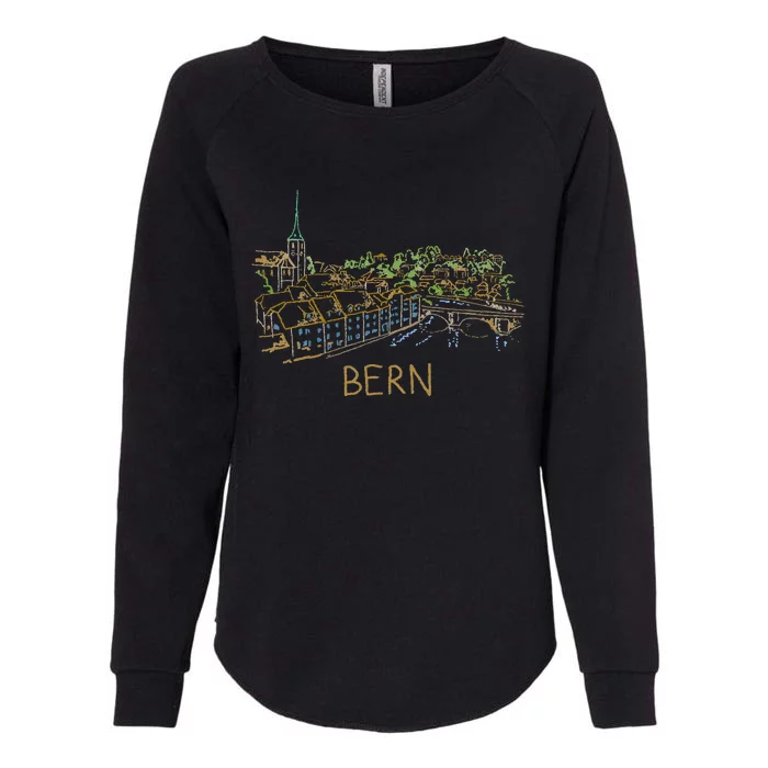 Bern Switzerland Unique Hand Drawn Art Womens California Wash Sweatshirt