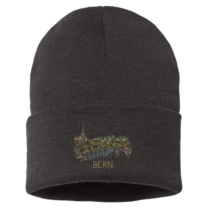 Bern Switzerland Unique Hand Drawn Art Sustainable Knit Beanie