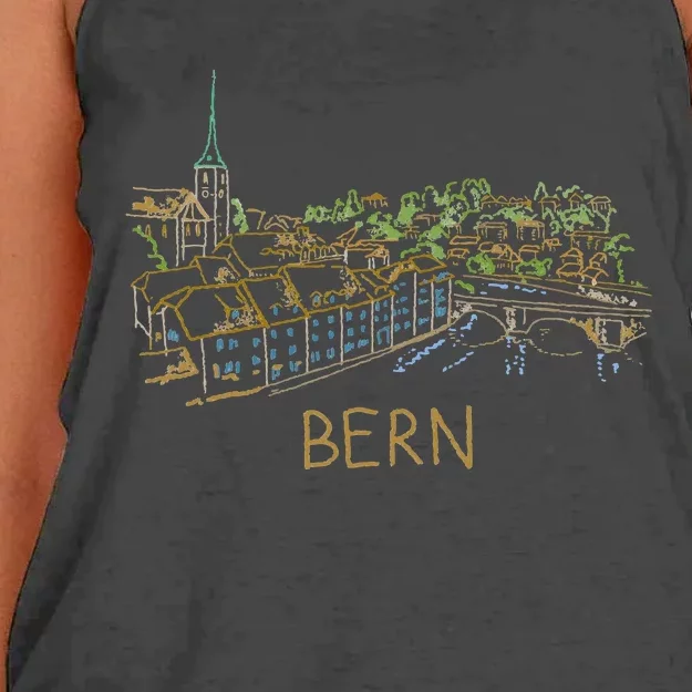 Bern Switzerland Unique Hand Drawn Art Women's Knotted Racerback Tank