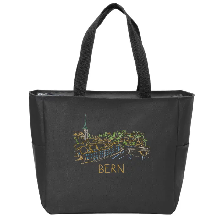 Bern Switzerland Unique Hand Drawn Art Zip Tote Bag