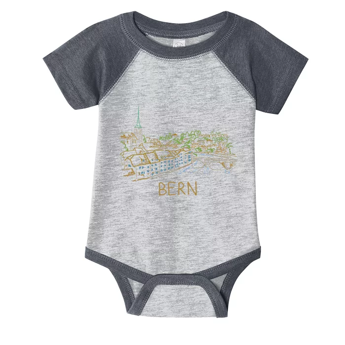 Bern Switzerland Unique Hand Drawn Art Infant Baby Jersey Bodysuit