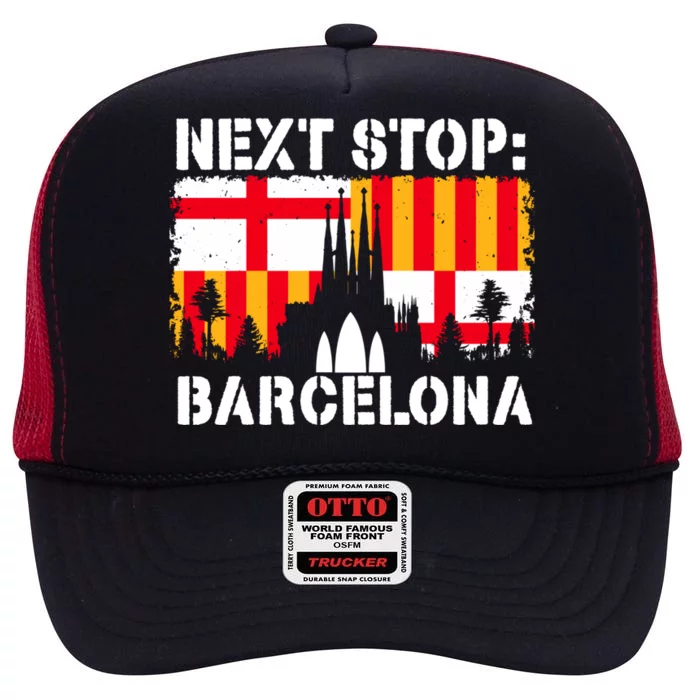 Barcelona Summer Vacation Trip Next Stop Spain Vacay Vibes Gift High Crown Mesh Trucker Hat