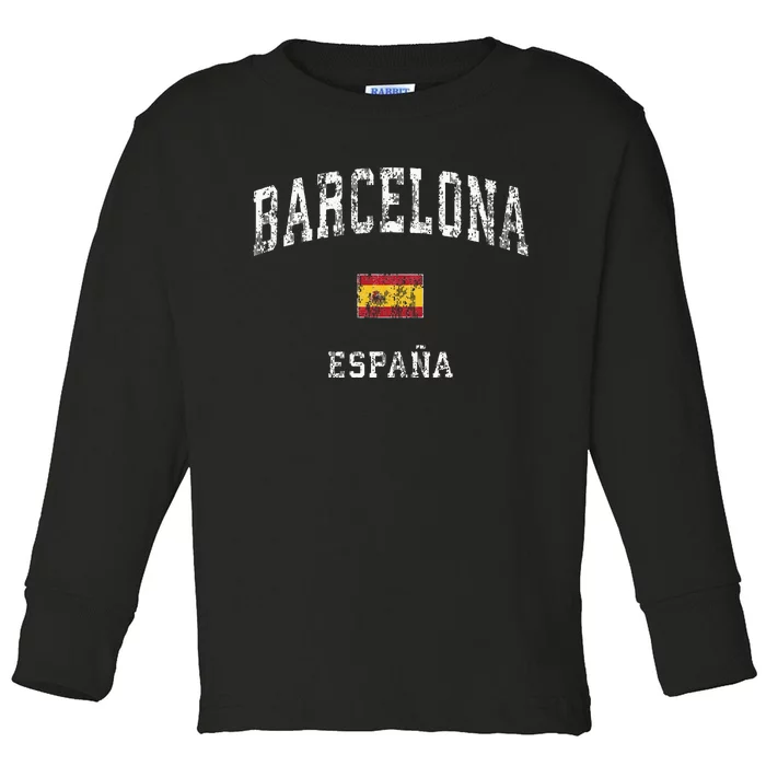 Barcelona Spain Vintage Athletic Sports Toddler Long Sleeve Shirt