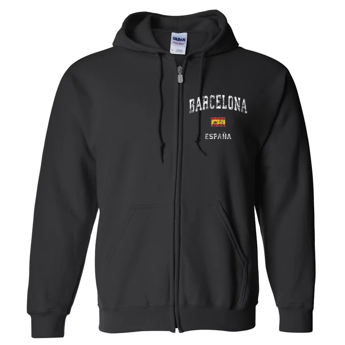 Barcelona Spain Vintage Athletic Sports Full Zip Hoodie