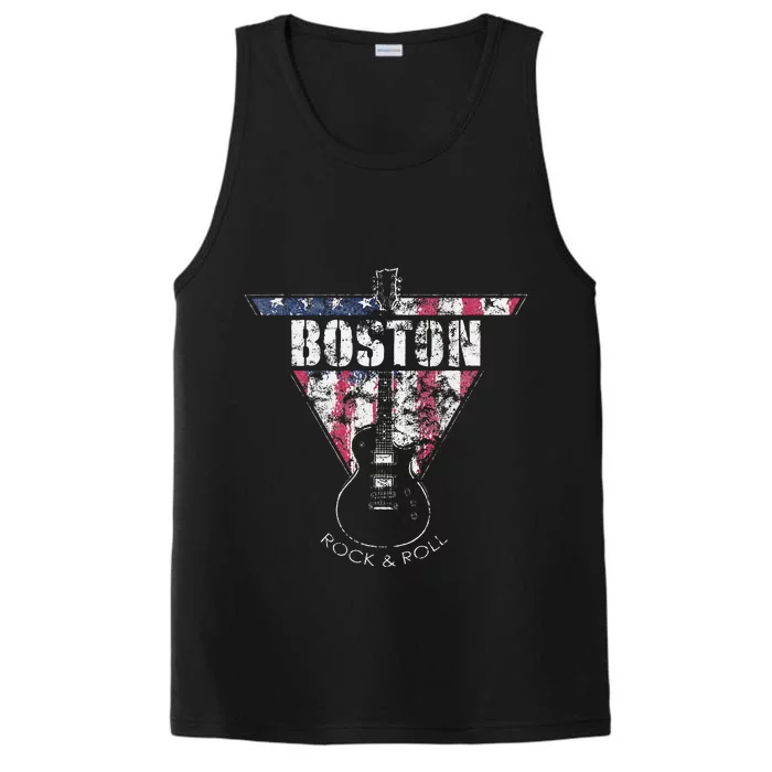 Boston Souvenir Vintage American Flag Guitar Player Rock Performance Tank