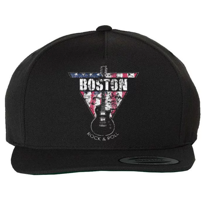 Boston Souvenir Vintage American Flag Guitar Player Rock Wool Snapback Cap