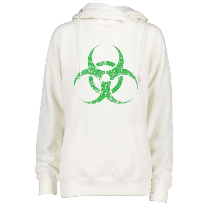 Biohazard Symbol Vintage Green Funny Halloween Womens Funnel Neck Pullover Hood