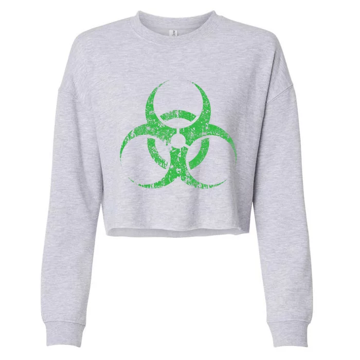 Biohazard Symbol Vintage Green Funny Halloween Cropped Pullover Crew