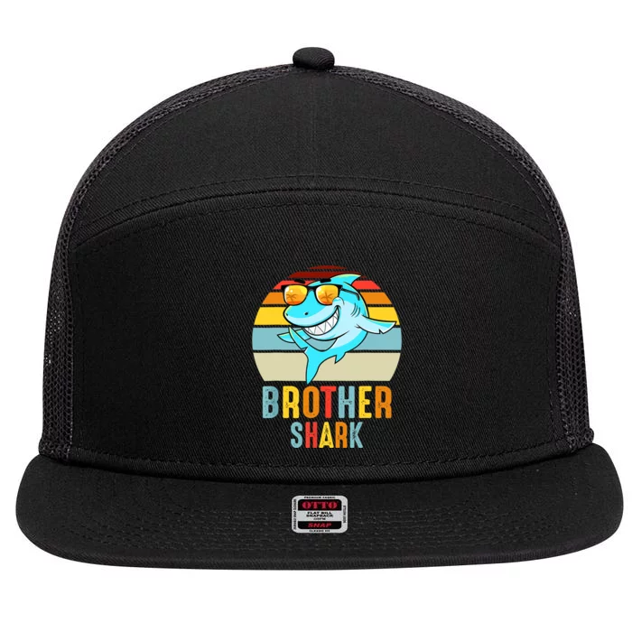 Brother Shark Vintage Retro Pajamas Shark Lover Father's Day 7 Panel Mesh Trucker Snapback Hat