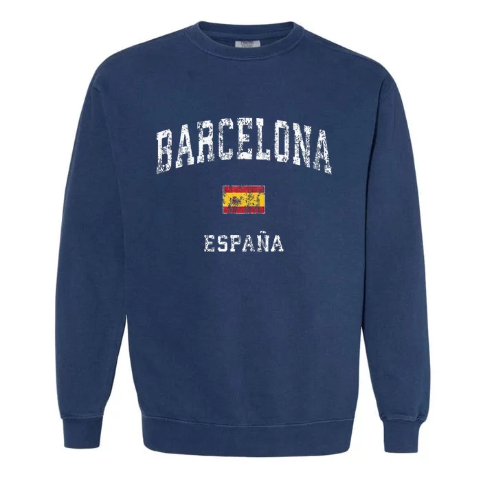 Barcelona Spain Vintage Athletic Sports Design Garment-Dyed Sweatshirt