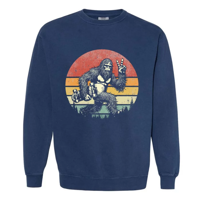 Bigfoot Skater Vintage Sasquatch Skateboarding Garment-Dyed Sweatshirt