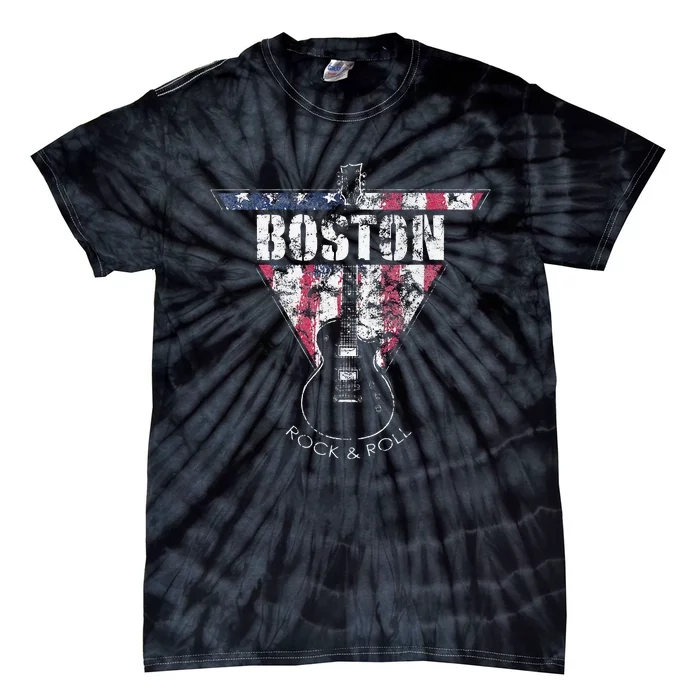 Boston Souvenir Vintage American Flag Guitar Player Rock Fan Tie-Dye T-Shirt