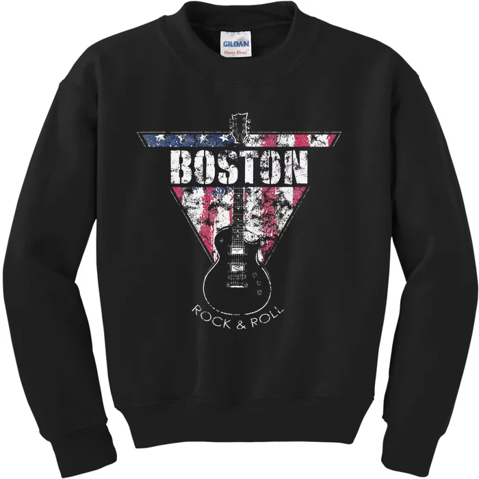 Boston Souvenir Vintage American Flag Guitar Player Rock Fan Kids Sweatshirt