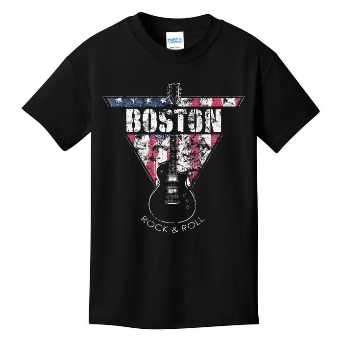 Boston Souvenir Vintage American Flag Guitar Player Rock Fan Kids T-Shirt