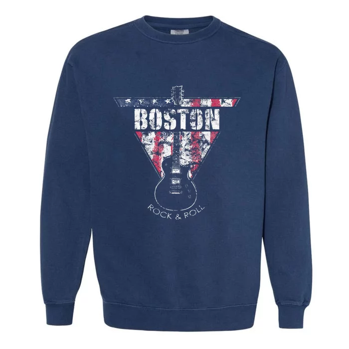 Boston Souvenir Vintage American Flag Guitar Player Rock Fan Garment-Dyed Sweatshirt