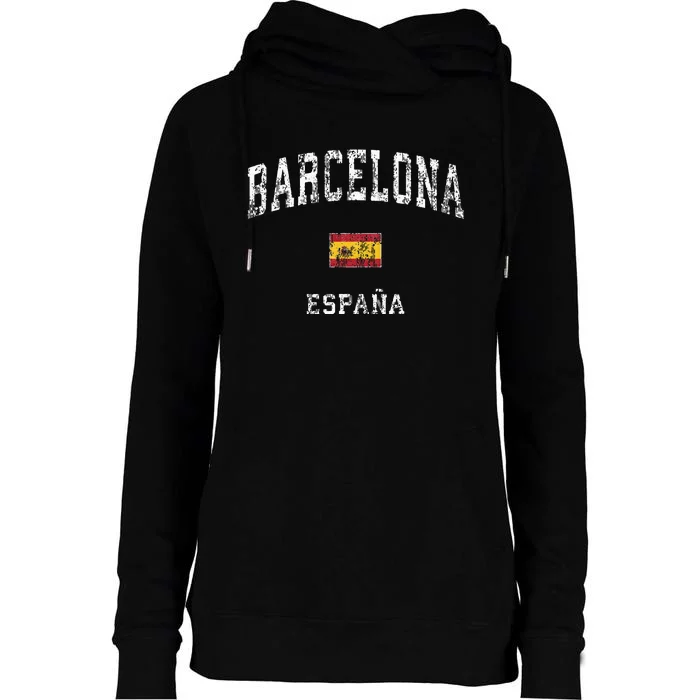 Barcelona Spain Vintage Athletic Sports Womens Funnel Neck Pullover Hood