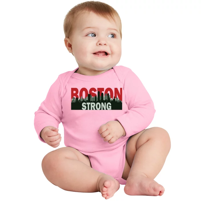 Boston Strong Vintage Boston City Skyline Baby Long Sleeve Bodysuit