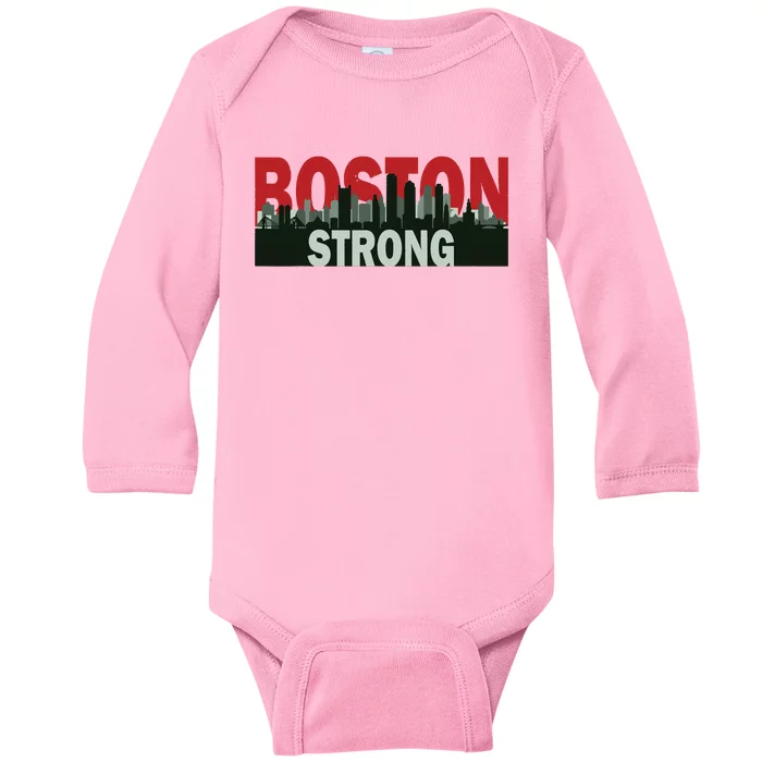 Boston Strong Vintage Boston City Skyline Baby Long Sleeve Bodysuit