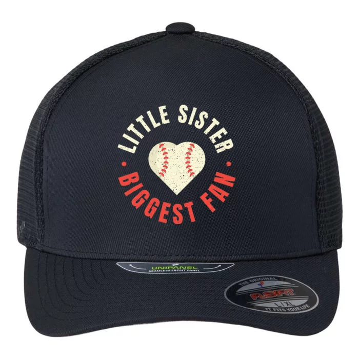 Baseball Sister Womens Little Sister Biggest Fan Tee Ball Flexfit Unipanel Trucker Cap