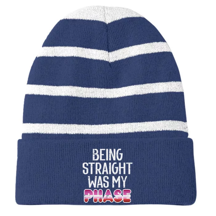 Being Straight Was My Phase Lesbian Funny Lgbtq Pride Flag Striped Beanie with Solid Band