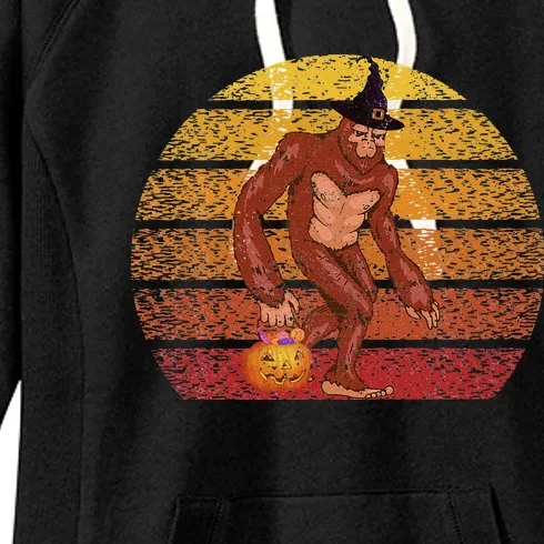 Bigfoot Sasquatch Witch Hat Jack O Lantern Halloween Pumpkin Women's Fleece Hoodie