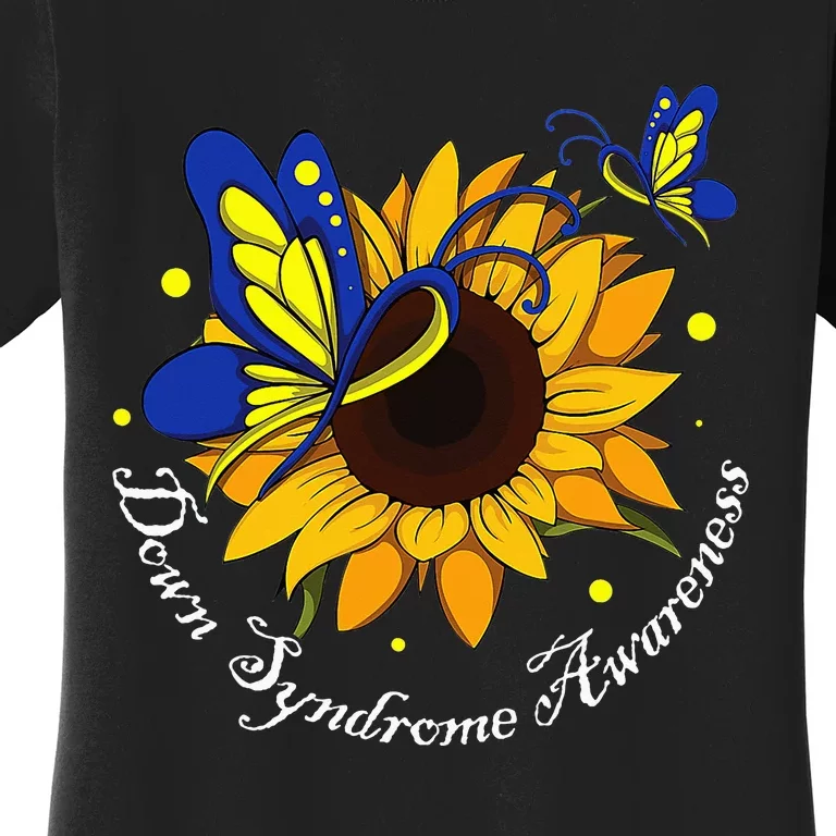 Butterfly Sunflower World Down Syndrome Awareness Day Women's T-Shirt