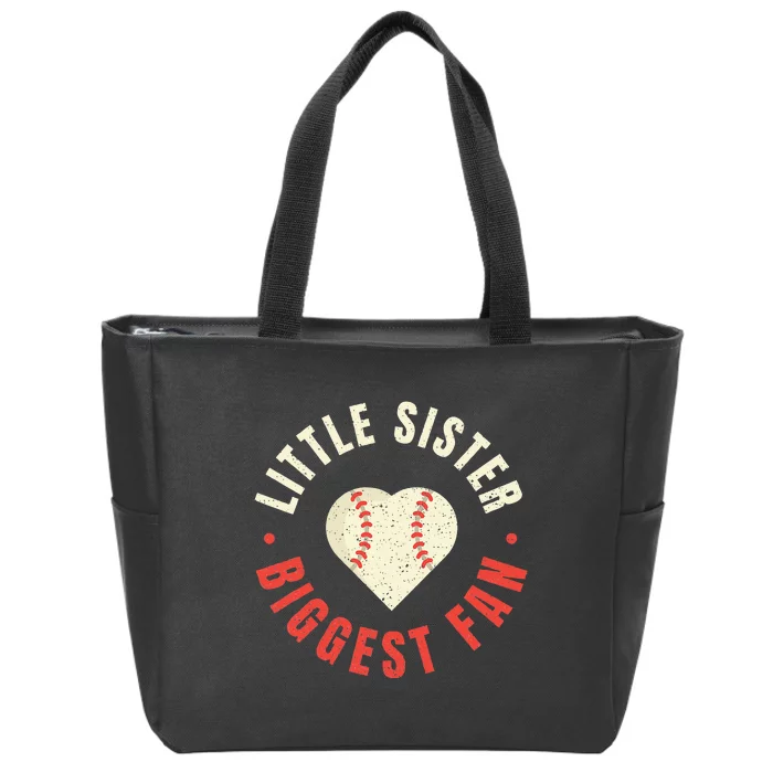 Baseball Sister Women Little Sister Biggest Fan Ball Zip Tote Bag