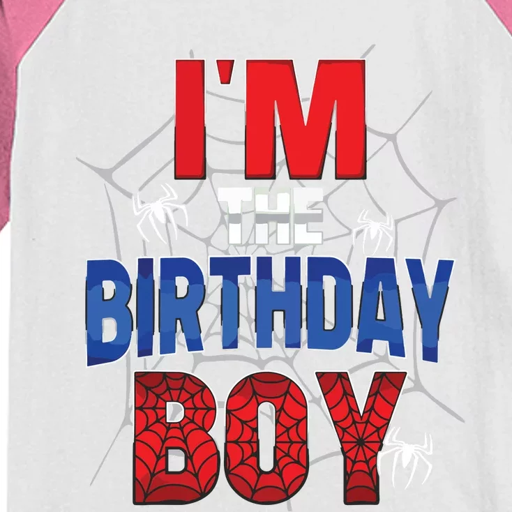 Birthday Spider Web Birthday Party Im The Birthday Boy Kids Colorblock Raglan Jersey