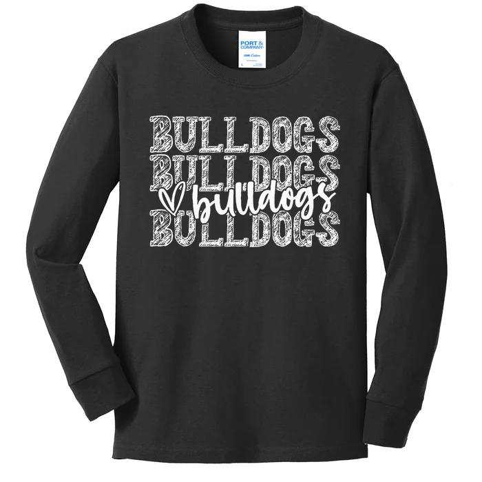 Bulldogs Spirit Wear Game Day School Mascot Sport Fan Team Kids Long Sleeve Shirt