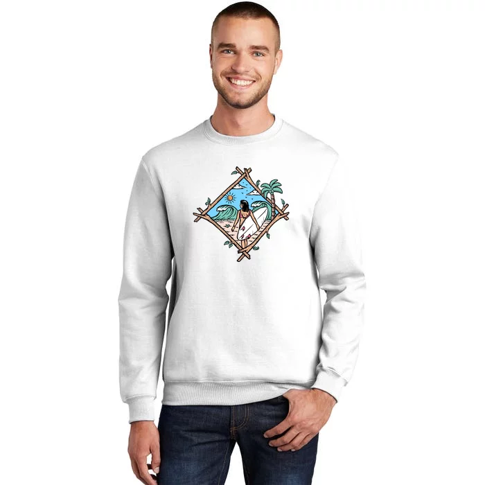 Beautiful Surfer Woman On The Beach Holiday Gift Surf Sweatshirt