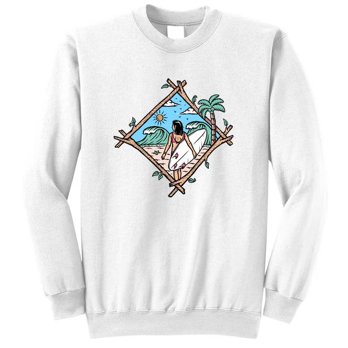 Beautiful Surfer Woman On The Beach Holiday Gift Surf Sweatshirt