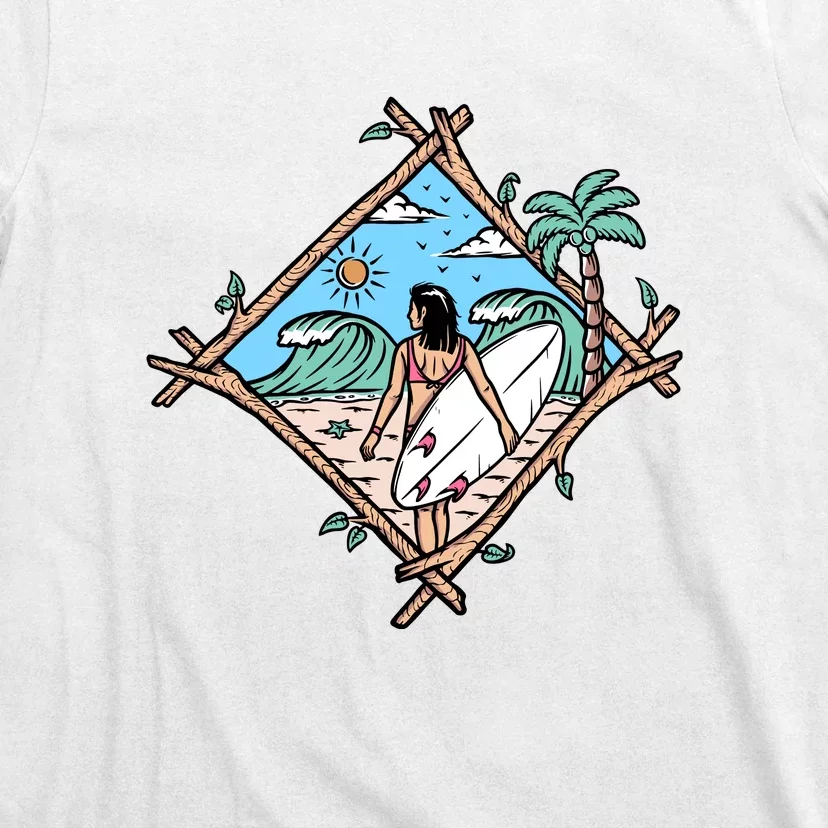 Beautiful Surfer Woman On The Beach Holiday Gift Surf T-Shirt